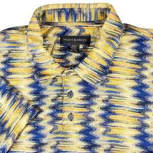 Jhane Barnes Mens XXL Blue Yellow ZigZag Textured Knit Short Sleeve Polo Shirt